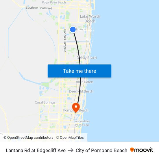Lantana Rd at  Edgecliff Ave to City of Pompano Beach map