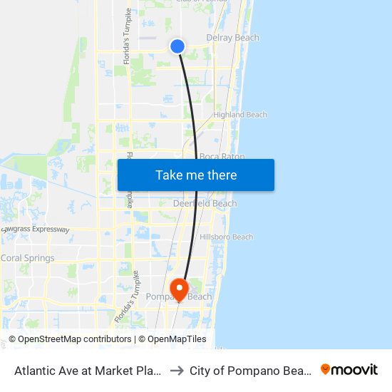 Atlantic Ave at Market Place to City of Pompano Beach map