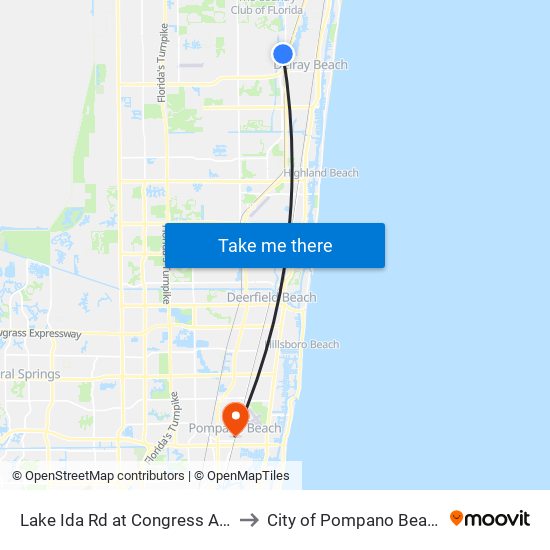 Lake Ida Rd at  Congress Ave to City of Pompano Beach map