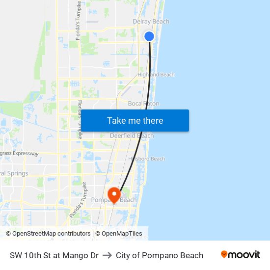 SW 10th St at Mango Dr to City of Pompano Beach map