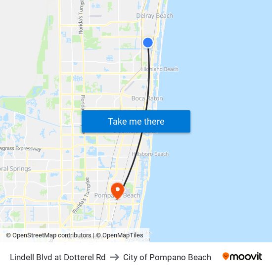 Lindell Blvd at Dotterel Rd to City of Pompano Beach map