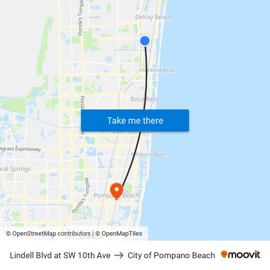 Lindell Blvd at SW 10th Ave to City of Pompano Beach map