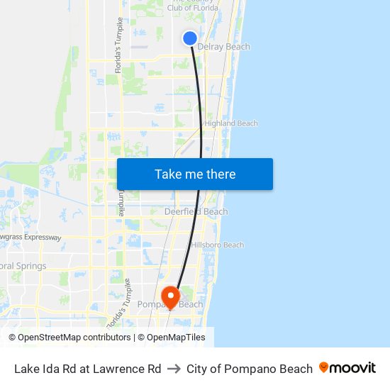 Lake Ida Rd at  Lawrence Rd to City of Pompano Beach map