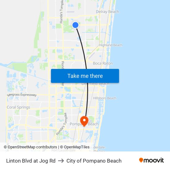 Linton Blvd at Jog Rd to City of Pompano Beach map