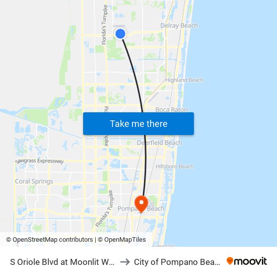 S Oriole Blvd at  Moonlit Way to City of Pompano Beach map