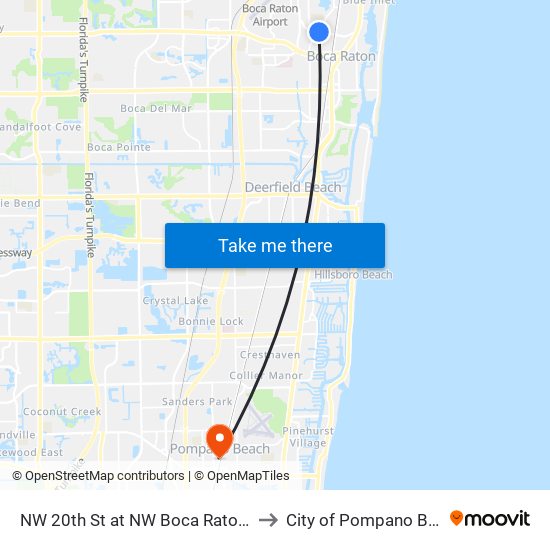 NW 20TH ST at NW  BOCA RATON BLVD to City of Pompano Beach map