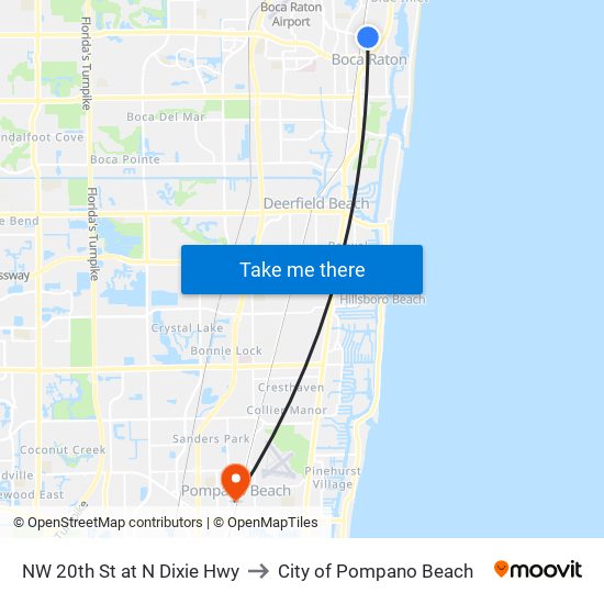 NW 20TH ST at N DIXIE HWY to City of Pompano Beach map