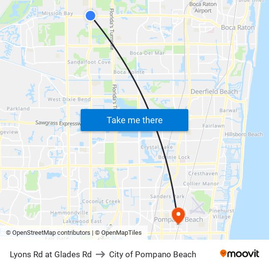 Lyons Rd at Glades Rd to City of Pompano Beach map