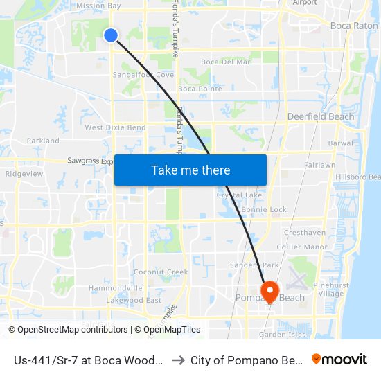 Us-441/Sr-7 at Boca Woods Ln to City of Pompano Beach map