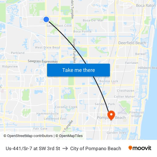 Us-441/Sr-7 at SW 3rd St to City of Pompano Beach map