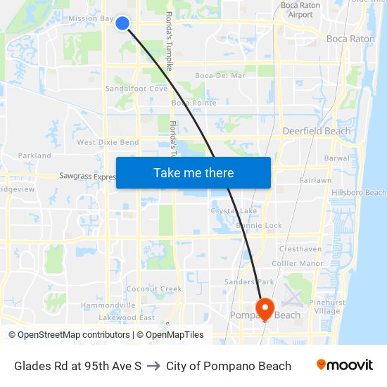 Glades Rd at 95th Ave S to City of Pompano Beach map