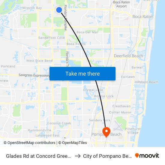 Glades Rd at Concord Green Cir to City of Pompano Beach map