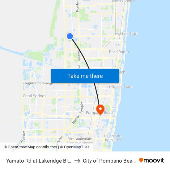 Yamato Rd at Lakeridge Blvd to City of Pompano Beach map