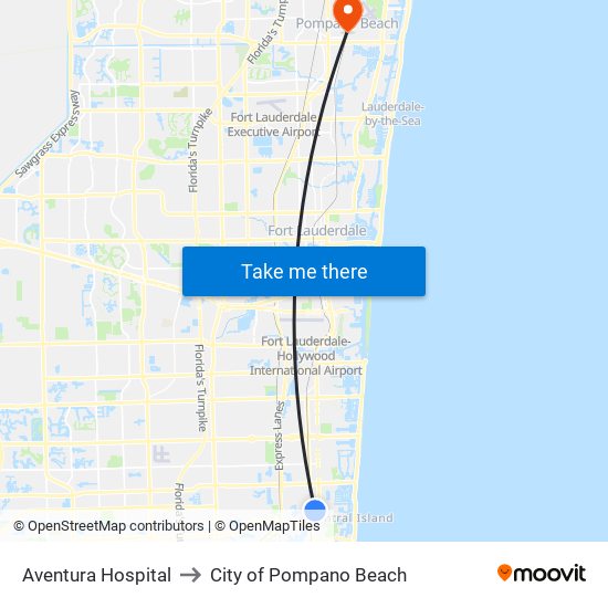 Aventura Hospital to City of Pompano Beach map