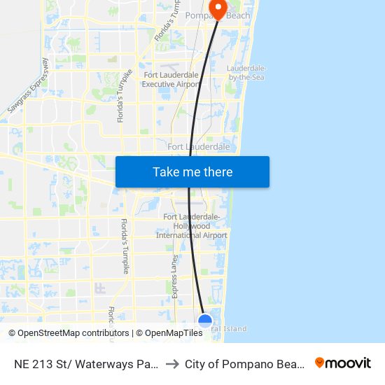 NE 213 St/ Waterways Park to City of Pompano Beach map