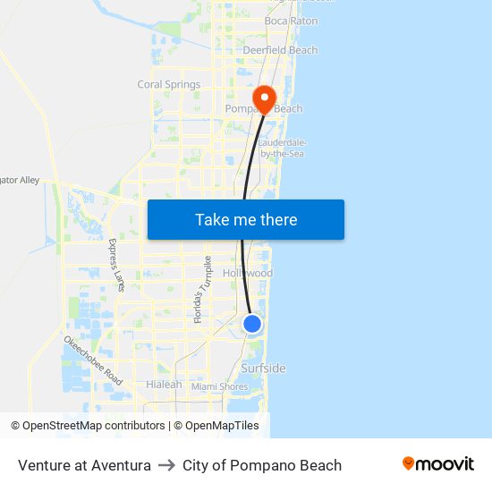 Venture at Aventura to City of Pompano Beach map