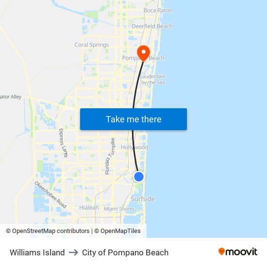 Williams Island to City of Pompano Beach map