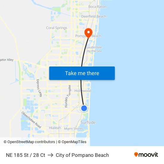 NE 185 St / 28 Ct to City of Pompano Beach map