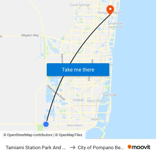 Tamiami Station Park And Ride to City of Pompano Beach map