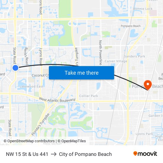 NW 15 St & Us 441 to City of Pompano Beach map