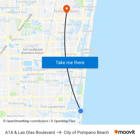 A1A & Las Olas Boulevard to City of Pompano Beach map