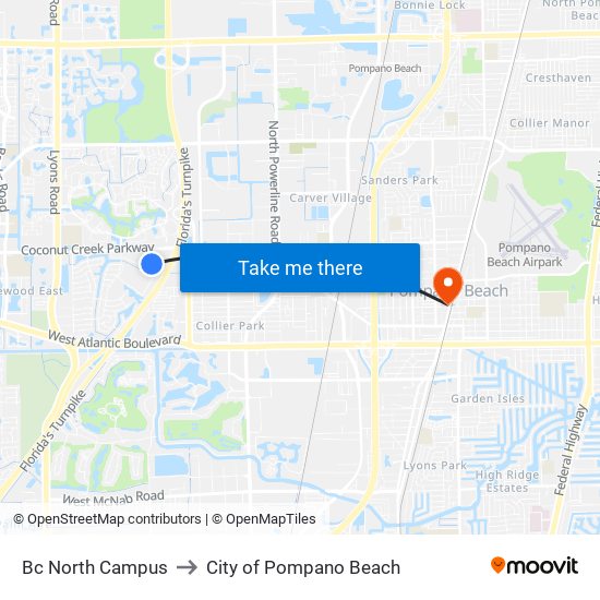 Bc North Campus to City of Pompano Beach map