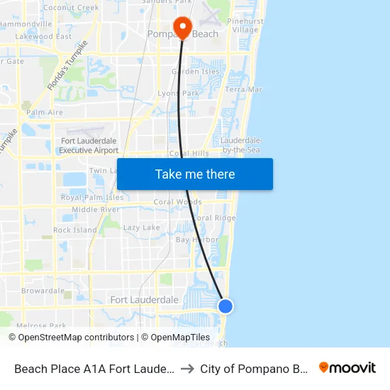 Beach Place A1A Fort Lauderdale to City of Pompano Beach map
