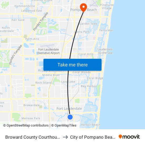 Broward County Courthouse to City of Pompano Beach map