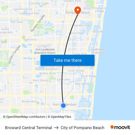 Broward Central Terminal to City of Pompano Beach map