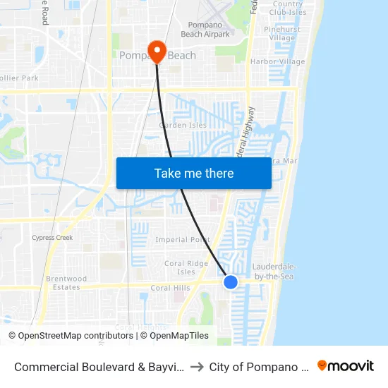 Commercial Boulevard & Bayview Drive to City of Pompano Beach map