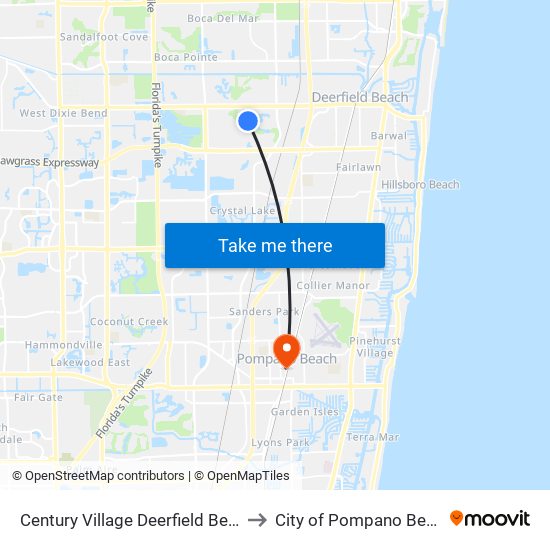 Century Village Deerfield Beach to City of Pompano Beach map