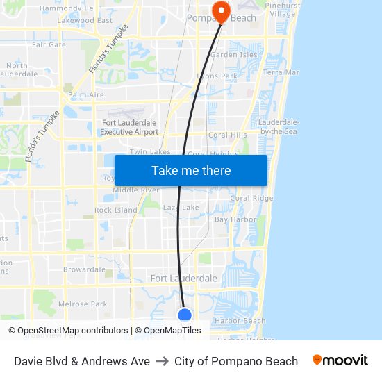 Davie Blvd & Andrews Ave to City of Pompano Beach map