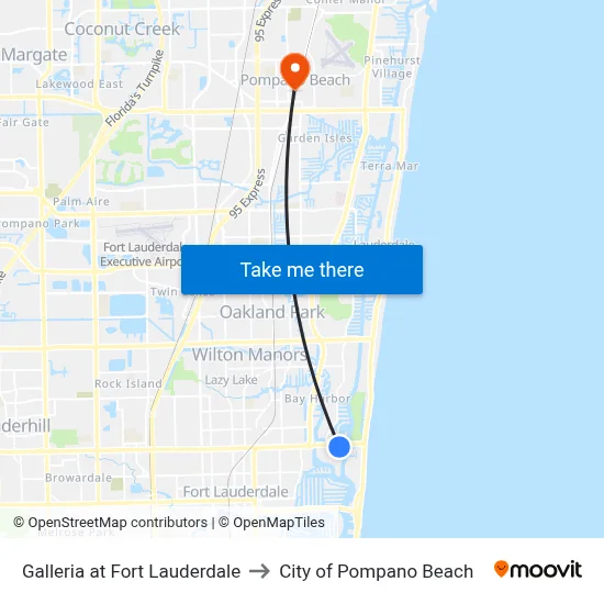 Galleria at Fort Lauderdale to City of Pompano Beach map