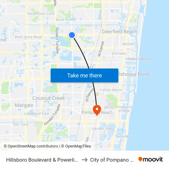 Hillsboro Boulevard & Powerline Road to City of Pompano Beach map