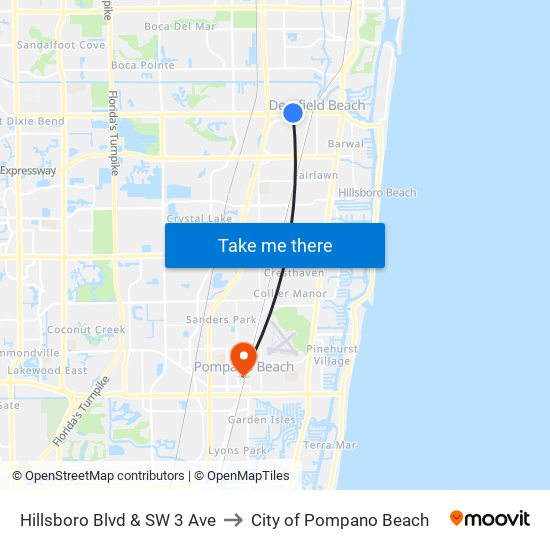 Hillsboro Blvd & SW 3 Ave to City of Pompano Beach map