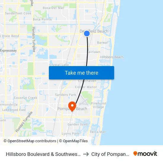 Hillsboro Boulevard & Southwest 3rd Avenue to City of Pompano Beach map