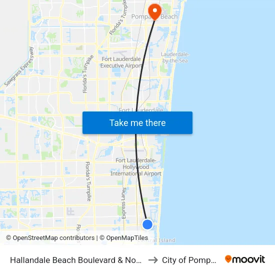 Hallandale Beach Boulevard & Northeast 14th Avenue to City of Pompano Beach map