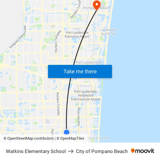 Watkins Elementary School to City of Pompano Beach map