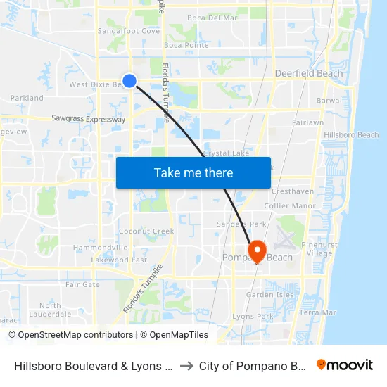 Hillsboro Boulevard & Lyons Road to City of Pompano Beach map