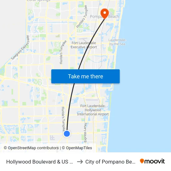 Hollywood Boulevard & US 441 to City of Pompano Beach map