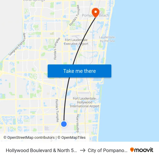 Hollywood Boulevard & North 56th Avenue to City of Pompano Beach map