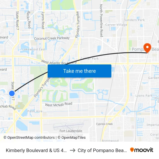Kimberly Boulevard & US 441 to City of Pompano Beach map