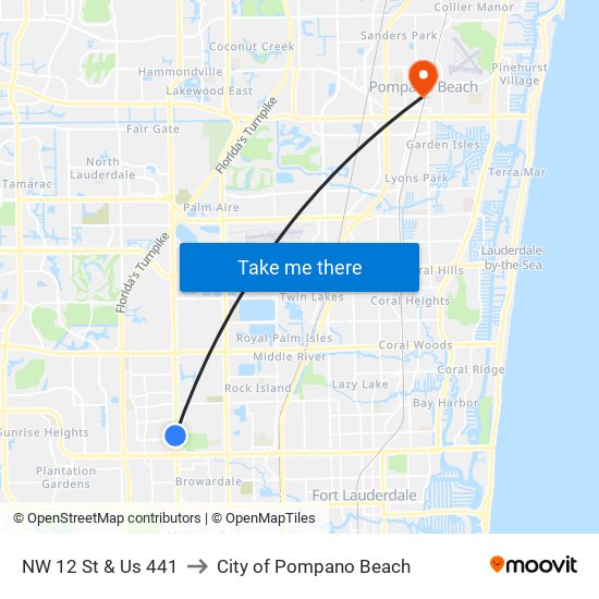 NW 12 St & US 441 to City of Pompano Beach map