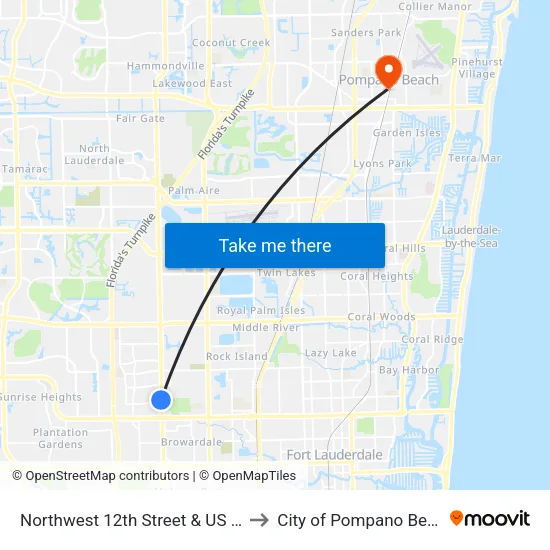 Northwest 12th Street & US 441 to City of Pompano Beach map