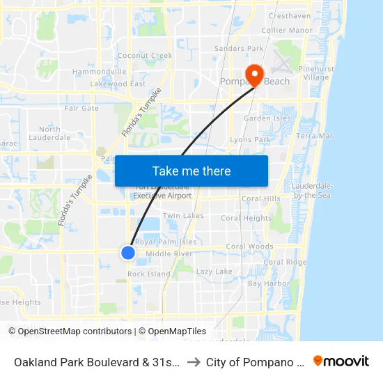 Oakland Park Boulevard & 31st Avenue to City of Pompano Beach map