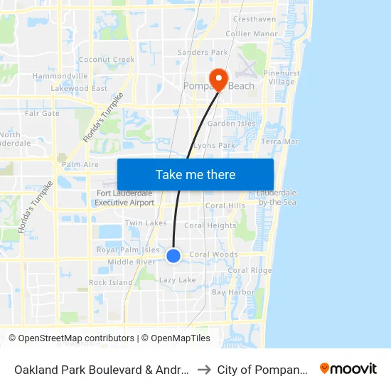 Oakland Park Boulevard & Andrews Avenue to City of Pompano Beach map