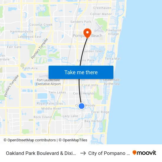 Oakland Park Boulevard & Dixie Highway to City of Pompano Beach map