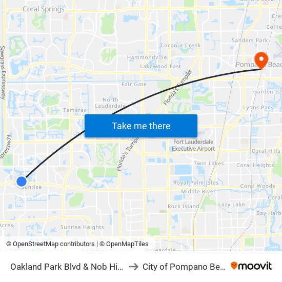 Oakland Park Blvd & Nob Hill Rd to City of Pompano Beach map