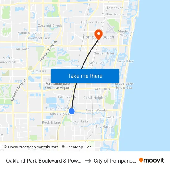 Oakland Park Boulevard & Powerline Road to City of Pompano Beach map