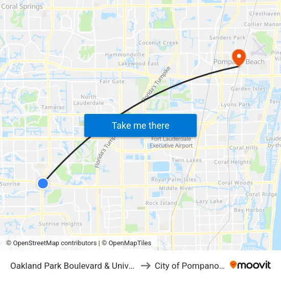 Oakland Park Boulevard & University Drive to City of Pompano Beach map